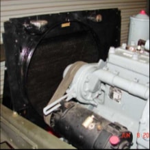 Halftrack radiator and engine assembly close-up in vehicle bay