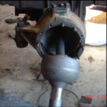 Halftrack front axle assembly with spindle and hub on stand