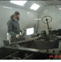 Halftrack frame painting progress in booth
