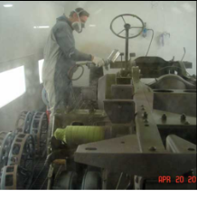 Halftrack frame final paint coat in booth