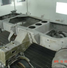 Halftrack frame interior view in paint booth