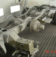 Halftrack frame and running gear in paint booth