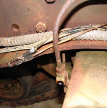 Frame underside with wiring harness