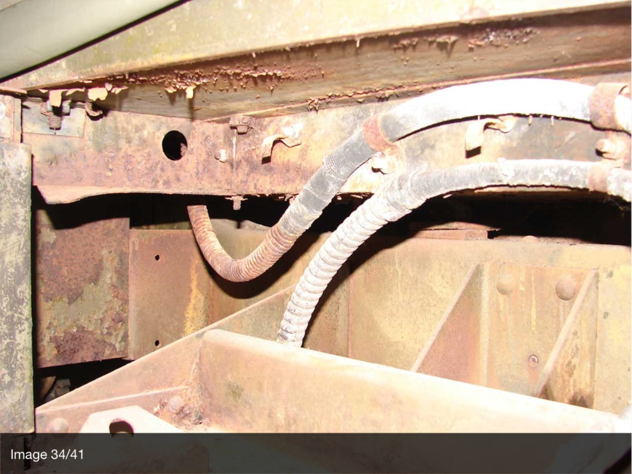 Halftrack frame rail and brake hose undercarriage detail