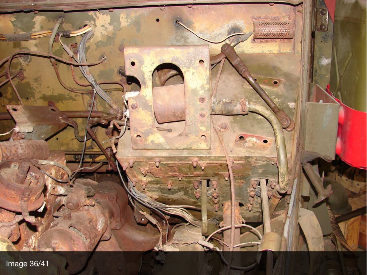 Halftrack firewall interior wiring and control linkage