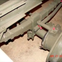 Halftrack track drive linkage and coupling assembly close-up